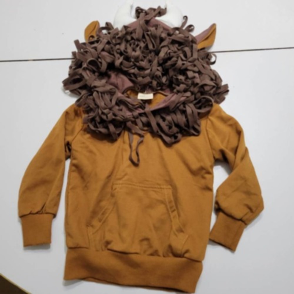 Doodle Pants Boys Lion 3D Hoodie Brown Pockets Long Sleeve 100% Cotton 18 Months